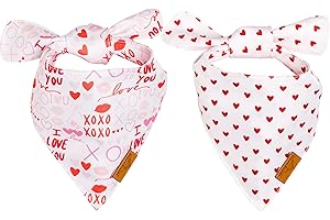 Remy+Roo Dog Valentines Bandana - 2 Pack | XOXO Dog Bandanas Set | Premium Durable Fabric Valentines Bandanas for Dogs | Patented Shape | Adjustable Fit | Multiple Sizes Offered (Large)