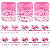 Furbeko 36 Sets Pink Bow Wristbands Party Favors Coquette Silicone Bracelets and Thank You Cards Bulk Pink Coquette Bow Themed Party Decorations Supplies Gifts for Women Girls