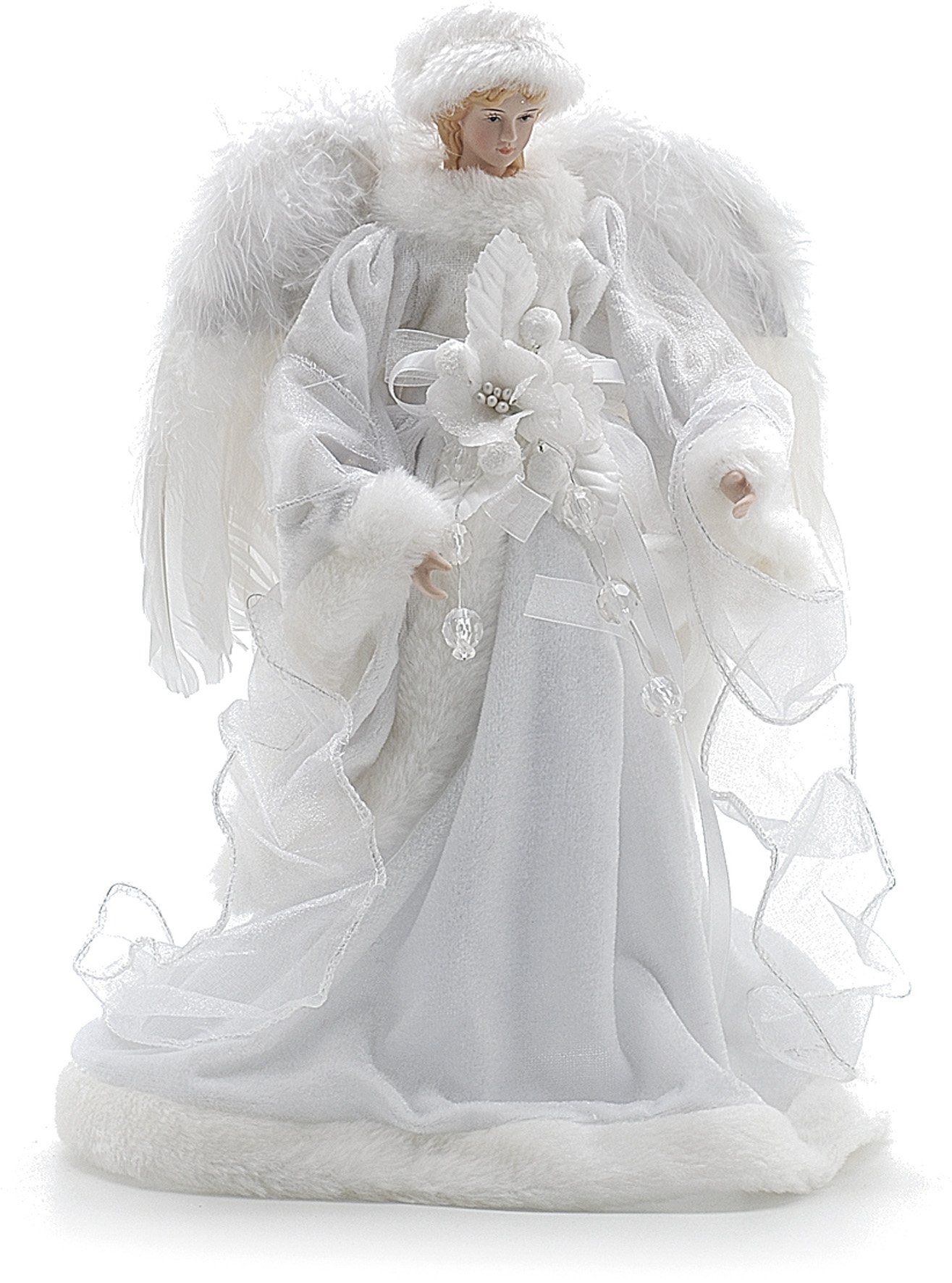 Festive 35 cm Velvet Angel with Feather Wings, White
