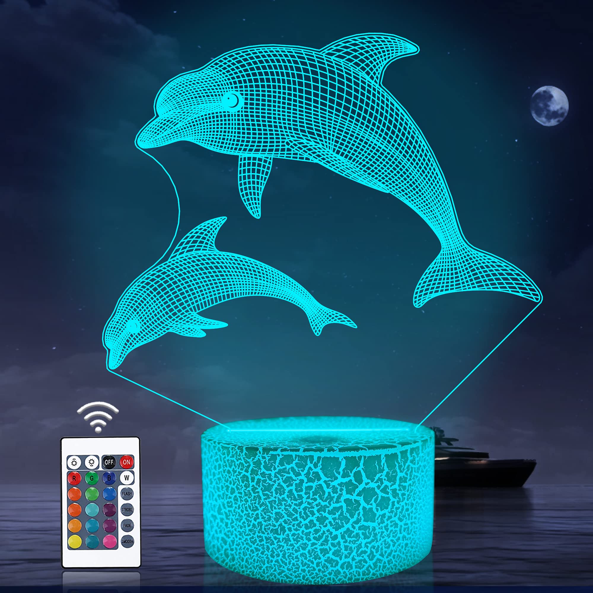 Attivolife Dolphin 3D Night Light for Kids, Ocean Animals Illusion Lamp 16 Colors Changing with Remote + Timing + Dimmer, Best Xmas Halloween Birthday Gift for Toddlers Boys Girls Child