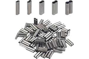 VATEICO 100PCS Double Copper Barrel Crimp Sleeves,Barrel Copper Sleeves Wire Rope Fishing Crimp Sleeves Fishing Line Tube Connector Mono Leader Crimps