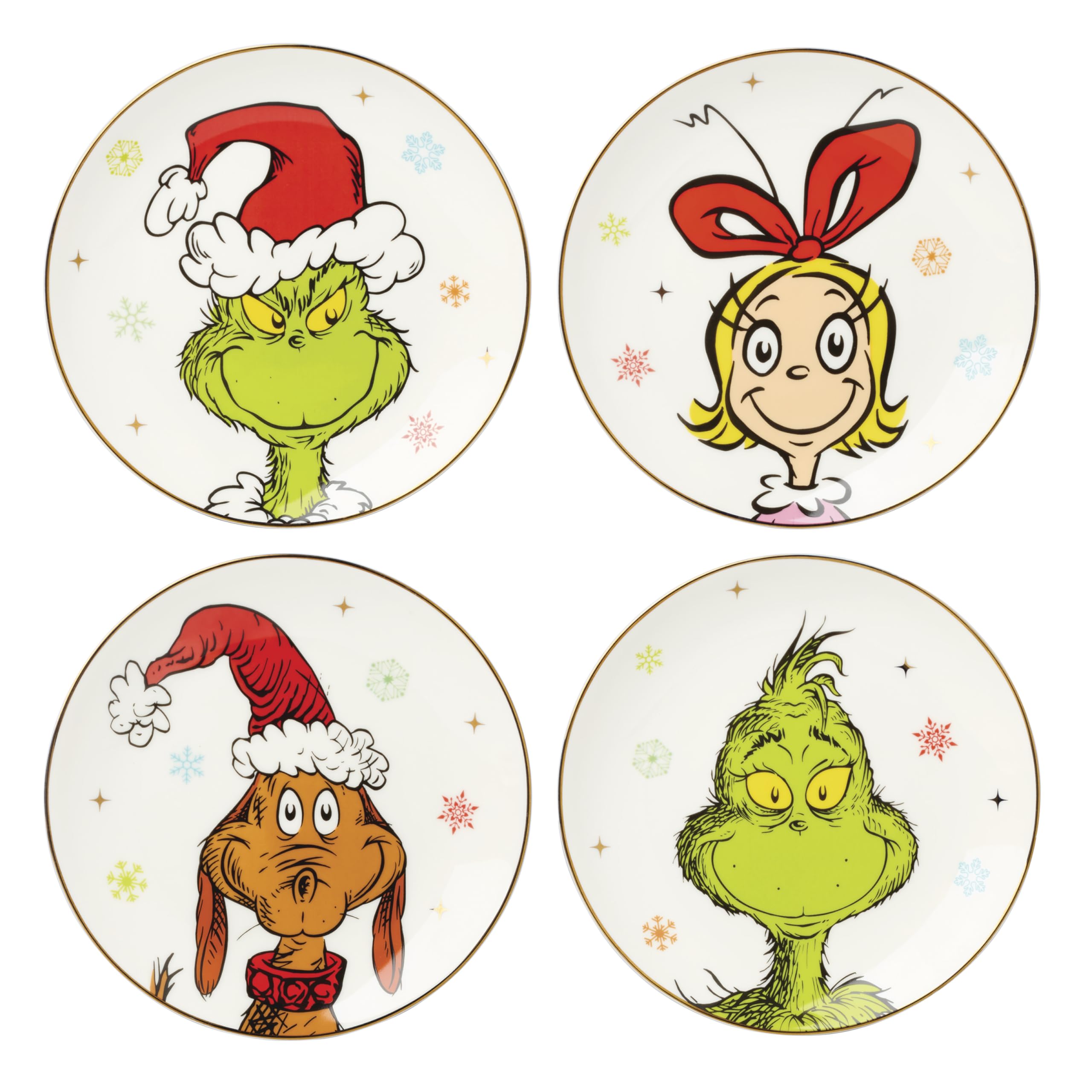 Lenox Dinnerware Set, Merry Grinchmas Accent Plates, Service for 4 Porcelain Accent plates, Microwave Safe and Dishwasher Safe, for Pasta, Salad and Dinner, Christmas Decoration (Assorted, 4 Pieces) Image