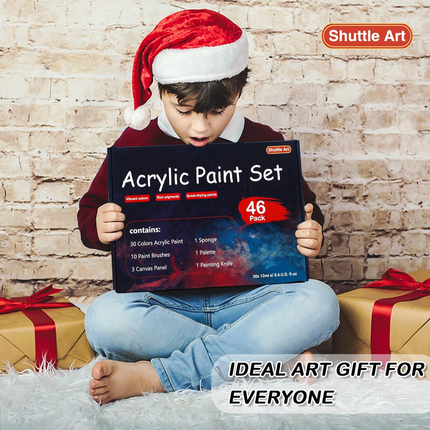 46 Pack Acrylic Paint Set, Shuttle Art 30 Colors Acrylic Paint with 10 Paint Brushes 3 Painting Canvas 1 Paint Knife Palette Sponge, Complete Gift Set for Kids, Adults Painting Canvas, Wood, Ceramic : Office Products