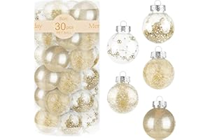 BSTGE 60MM/2.36" Clear Plastic Christmas Ball Ornaments, 30pcs Shatterproof Champagne Christmas Decorations, Christmas Ornaments Set for Xmas Tree Decorations Wedding Holiday Party Home Decor