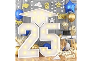 HILAVO 4.5FT 2025 Graduation Decorations, Large 25 Light Up Numbers and Graduation Cap with Lights, White Mosaics Marquee 25 Numbers Kit for Class of 2025 Preschool High School College Graduation Decorations