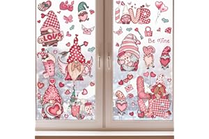 ANUWKS 71pcs/9 Sheets Valentines Day Window Clings, Pink Love Gnomes Heart Rose Window Clings, Double Sided Glass Window Stickers for Valentine's Day Wedding Anniversary Home Office School (Valentines 2)