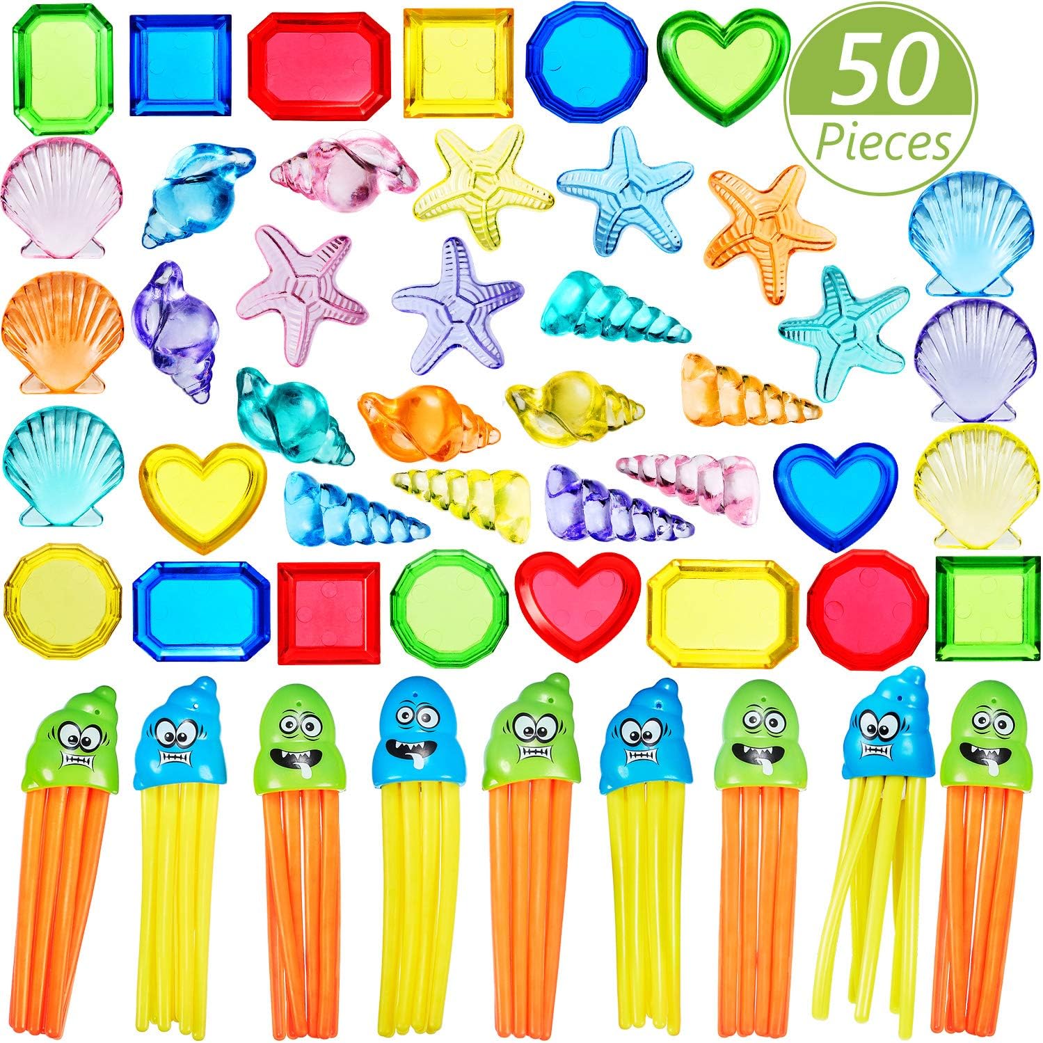 50 Pieces Sinking Dive Pool Toy Diving Gems Toy Set Underwater Summer Swimming Toys Plastic Gem