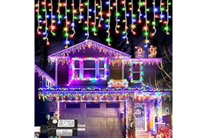 NIELFOI Multicolor Christmas Lights Outdoor, 66ft 640 LED Icicle Lights for Outside House with Connectable Clear Wire 8 Modes Timer, Plug in Waterproof for Yard Tree Eaves Party Room Indoor Holiday Decoration