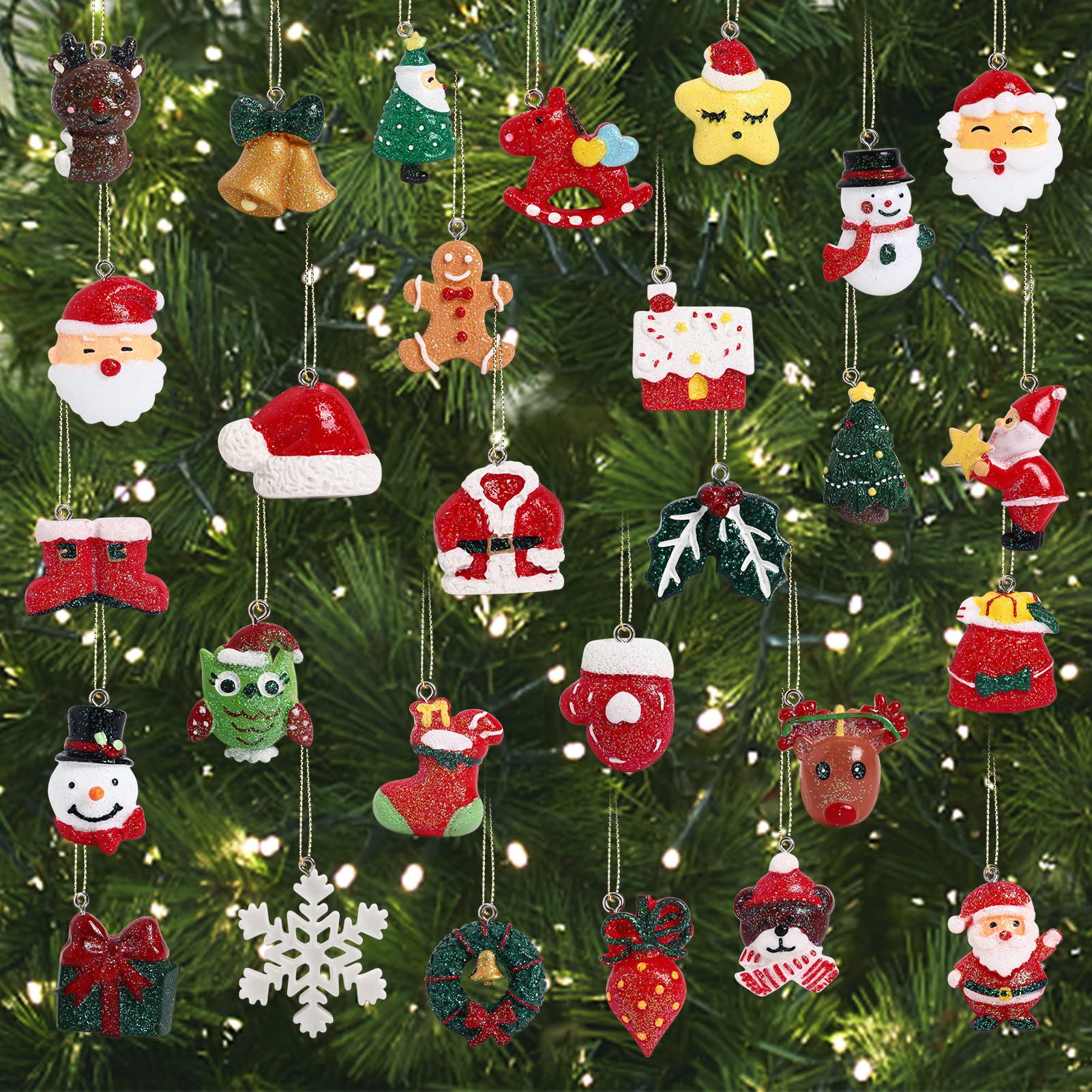 Photo 1 of 30 pcs Christamas Tree Decorations Clearance,Mini Resin Ornaments for Christmas Trees,Small Santa Clause Charms Xmas Decorations Sets for Girls Women