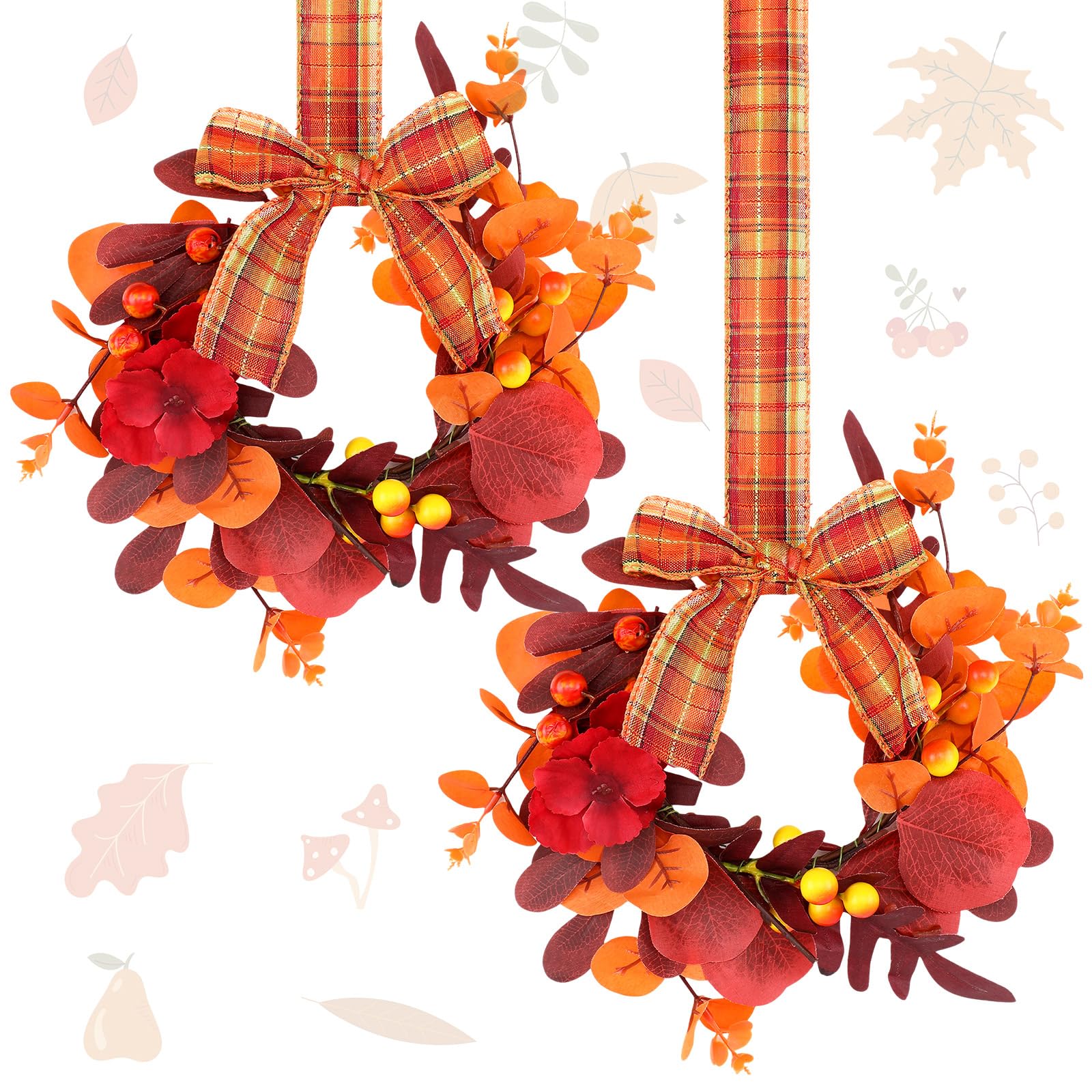 Photo 1 of Syhood 2 Pcs 9" Mini Fall Wreaths for Front Door Autumn Maple Leaf Wreath with Rustic Bow Wreath Small Farmhouse Thanksgiving Kitchen Cabinet Decor for Porch Wall Window Decor