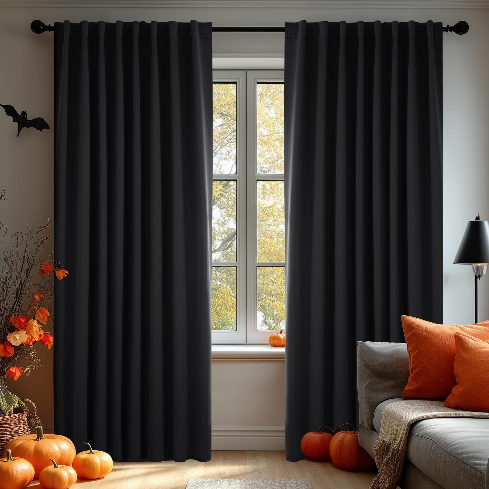 Deconovo Blackout Curtains, Thermal Insulated, W70 x L108 2 Panels, Back Tab, Machine Washable, Room-Darkening Drapes for Bedroom/Living Room Black Image