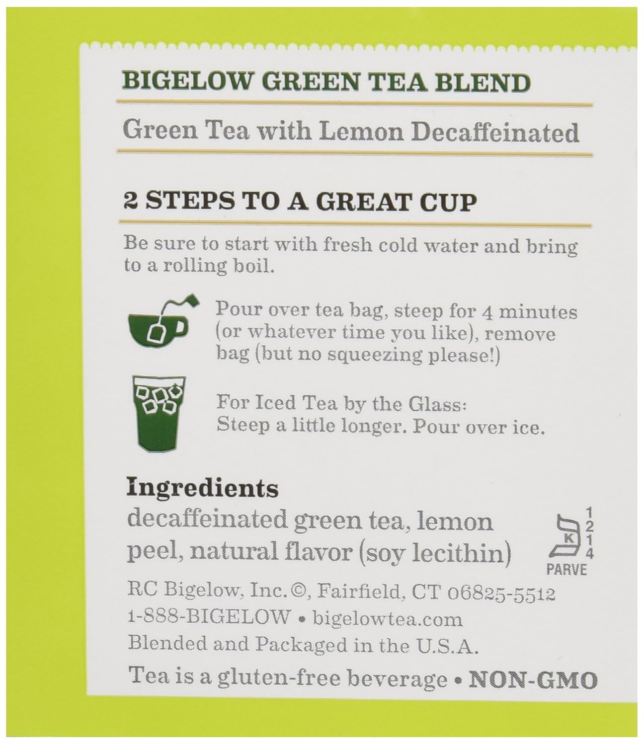 Bigelow Tea Green Tea with Lemon, Decaf, 20 ct : Grocery Tea Sampler : Grocery & Gourmet Food