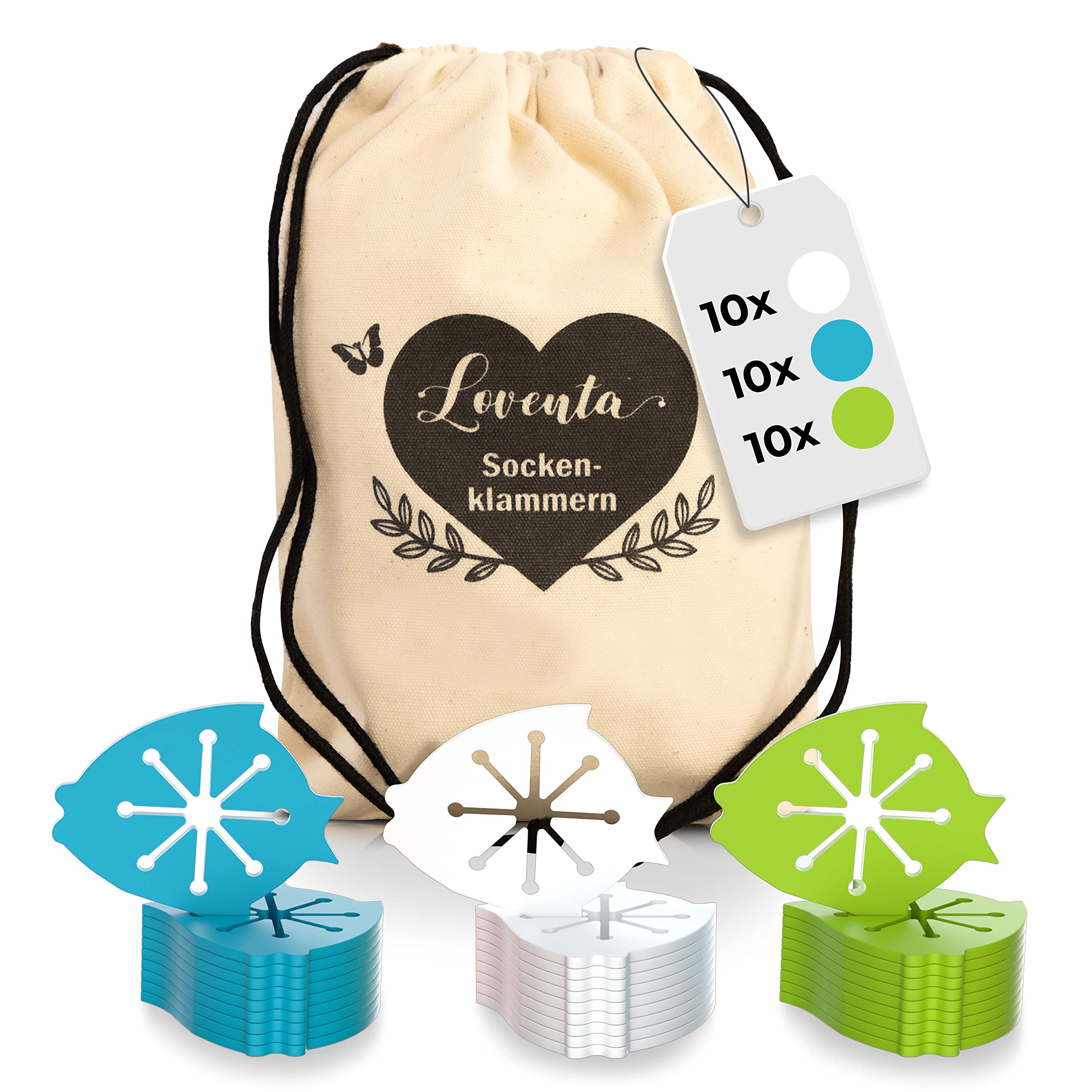 LOVENTA® Sock Clips for the Washing Machine and Dryer, Excellent Grip, Sock Holders for All Sizes of Socks, No More Sorting of Socks Thanks to the Sock Clips, 30 Pieces