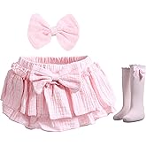 Purbasvi Newborn Baby Girl Cotton Skirts with Built-in Shorts Toddlers Ruffle Diaper Covers Infant Skorts with Bows Headband