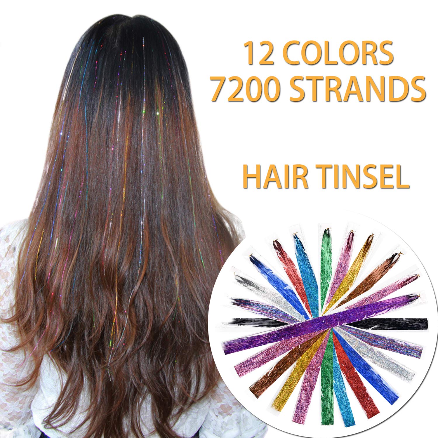 7200 Strands Gold Silver Colorful Sparkel Shiny Effect Synthetic Hair Extension Hair Tinsel Bling Hair