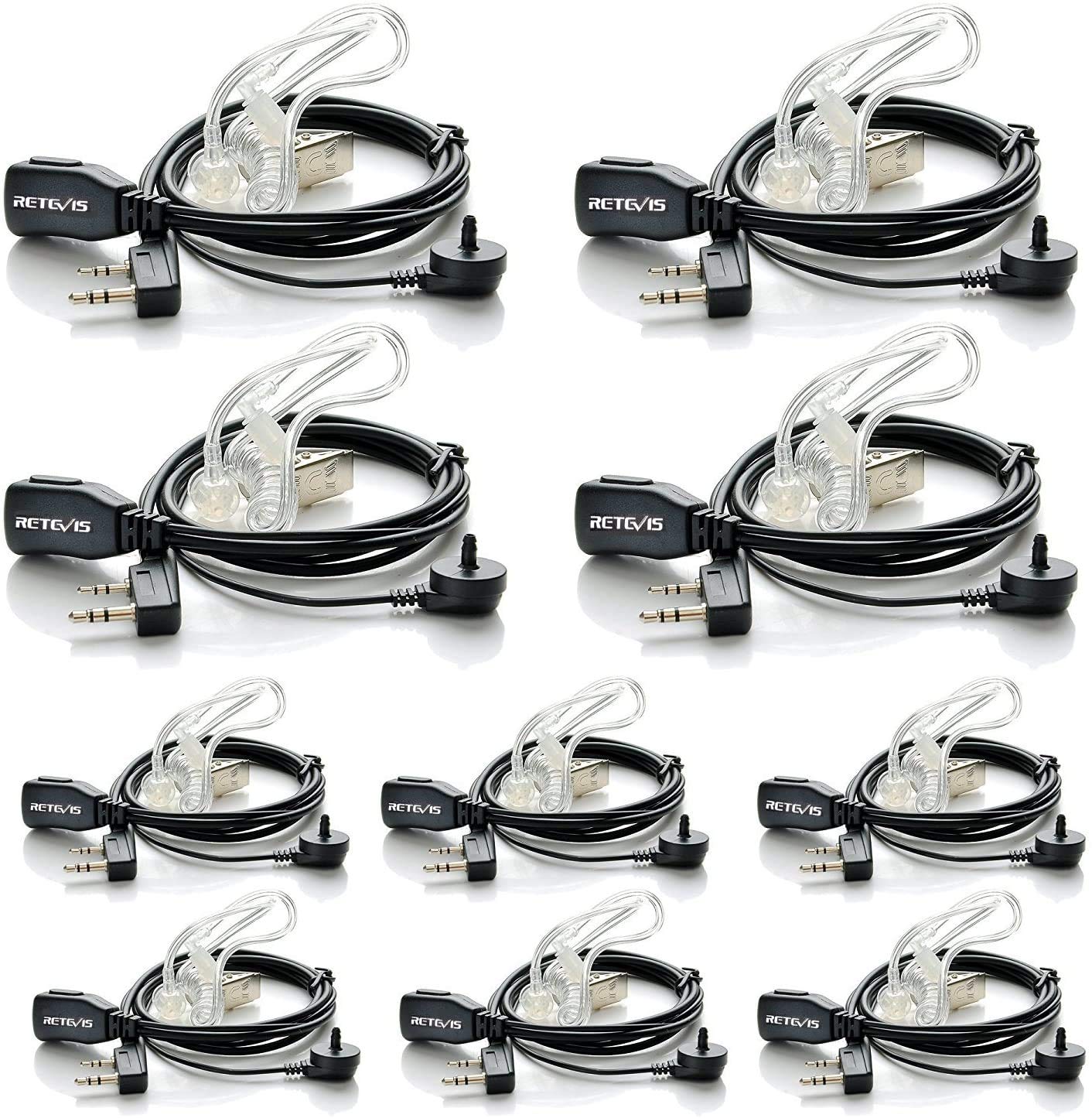 Photo 1 of Case of 10, Retevis Walkie Talkies Earpiece with Mic 2 Pin Acoustic Tube Headset, for RT22 RT21 RT68 H777, Compatible with Pxton Baofeng BF-888S BF-T26 Kenwood walkie talkie, Two Way Radio Earpiece