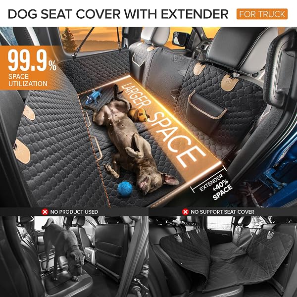 SHARLOVY XL TRUCK BACK SEAT EXTENDER FOR DOGS, LARGE HARD BOTTOM DOG CAR SEAT COVER FOR BACK SEAT, HEAVY DUTY DOG CAR HAMMOCK, WATERPROOF PET SEAT COVERS FOR TRUCKS, F150, RAM1500 AND LARGE SUV