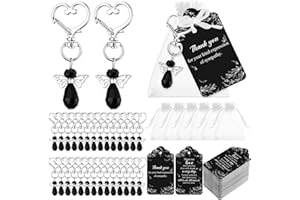 Junkin 100 Set Funeral Favors Celebration of Life Favors Angel Keychains Thank You Cards for Memorial Guest Return Gifts (Classic,Black)