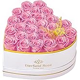 Eterfield 27 Forever Flowers in Heart Shape Box, Preserved Roses That Last a Year Preserved Flowers Birthday Gifts for Her Mom Women Wife Anniversary Valentines Day Mothers Day Christmas, Pink