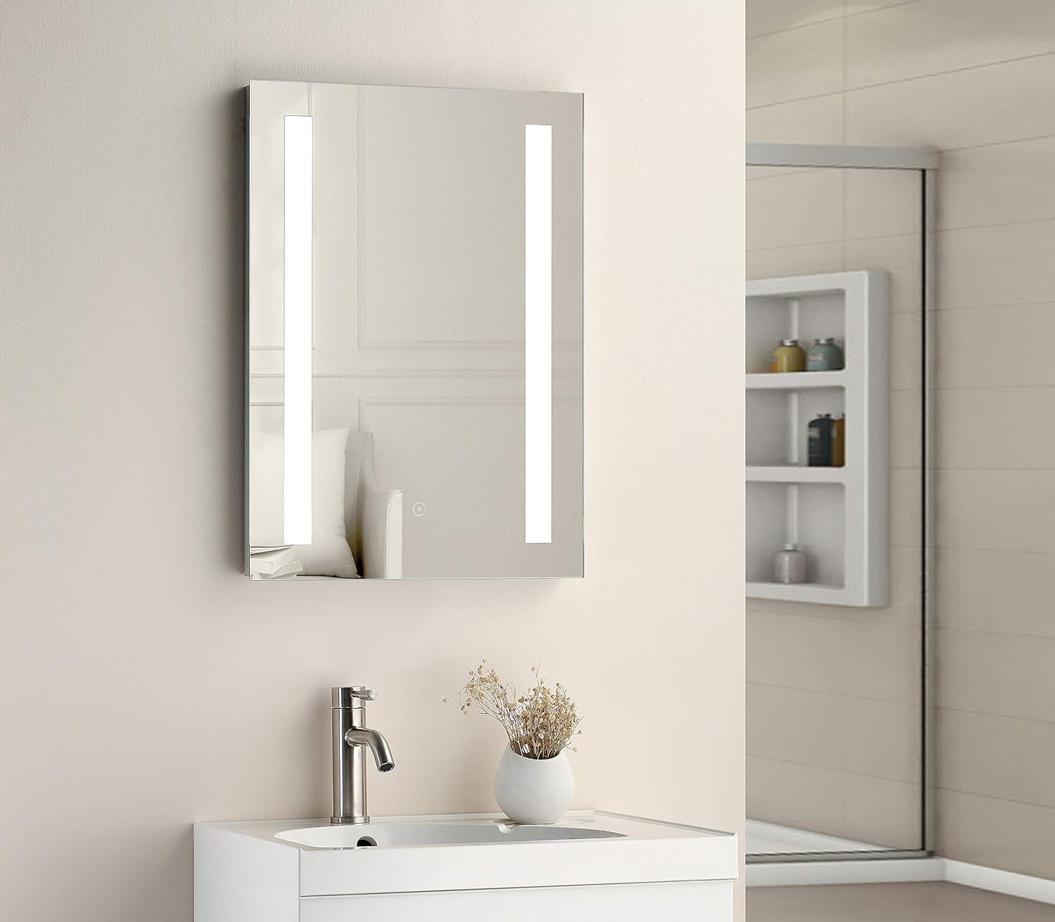 Keenware KBM-003 LED Bathroom Mirror with Demister & Shaver Socket; 700x500mm Silver - Image 3