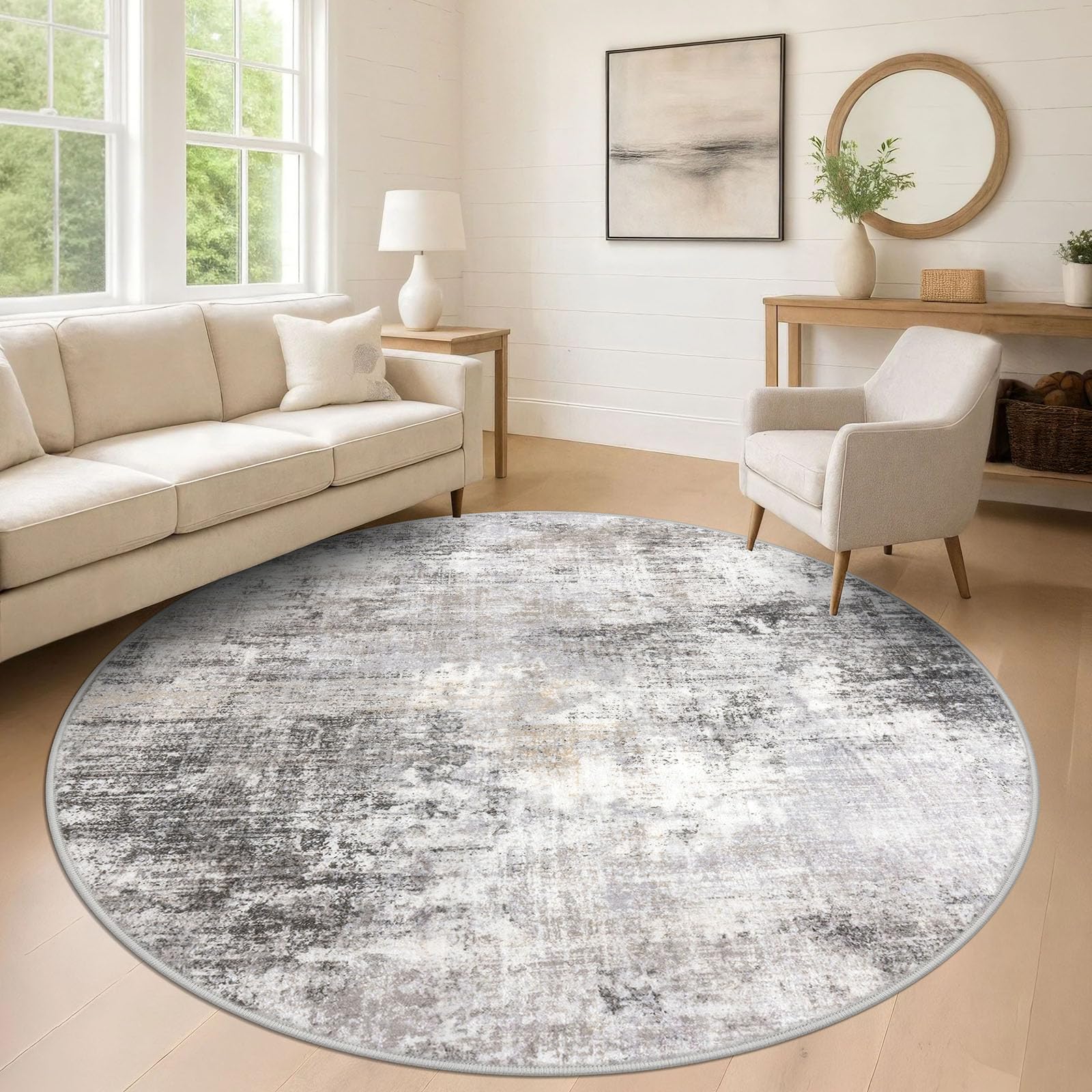 iohouze abstract round area rug 8 ft washable circle rugs large round rug non slip thin soft circle 