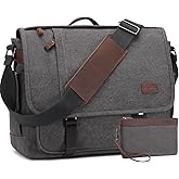 Nerlion Messenger Bag for Men 17-17.3 Inch Laptop Bag Canvas Water-resistant Computer Bag Shoulder Bag Work Briefcase Bookbag for College (Gray)