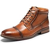 Men's Brown Leather Oxford Dress Ankle Boot Fashion Casual Mid Top Chukka Boots for Men Cap Toe Rubber Sole Lace Up Side Zip Business Work Shoe Size 8