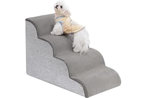 Uross Dog Stairs for Small Dogs- Dog Steps Stairs Ramps for High Bed Couch, High Density Foam Pet Steps Stairs for Dogs to Get on Bed, 4 Tiers Cat Doggy Steps Ramps for Joint Pain Dog(Gray)