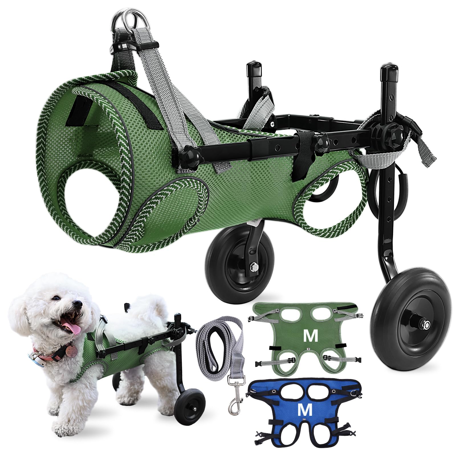 Photo 1 of Updated Dog Wheelchair for Back Legs, Small Dog Wheelchair Carts with Wheels, Light Weight Wheelchair for Leg Support Helps Senior, Injured, Paralyzed (2 PCS Clothes) (Olive Green, M)
