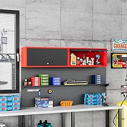 Fesbos Metal Storage Cabinet Black&Red Wall