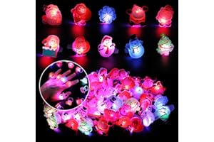 KIMOBER 50PCS Christmas Light Up Rings,Assorted Santa Snowman Flash LED Rings Toys Glow in the Dark Ring Toys for Xmas Kids Party Favors