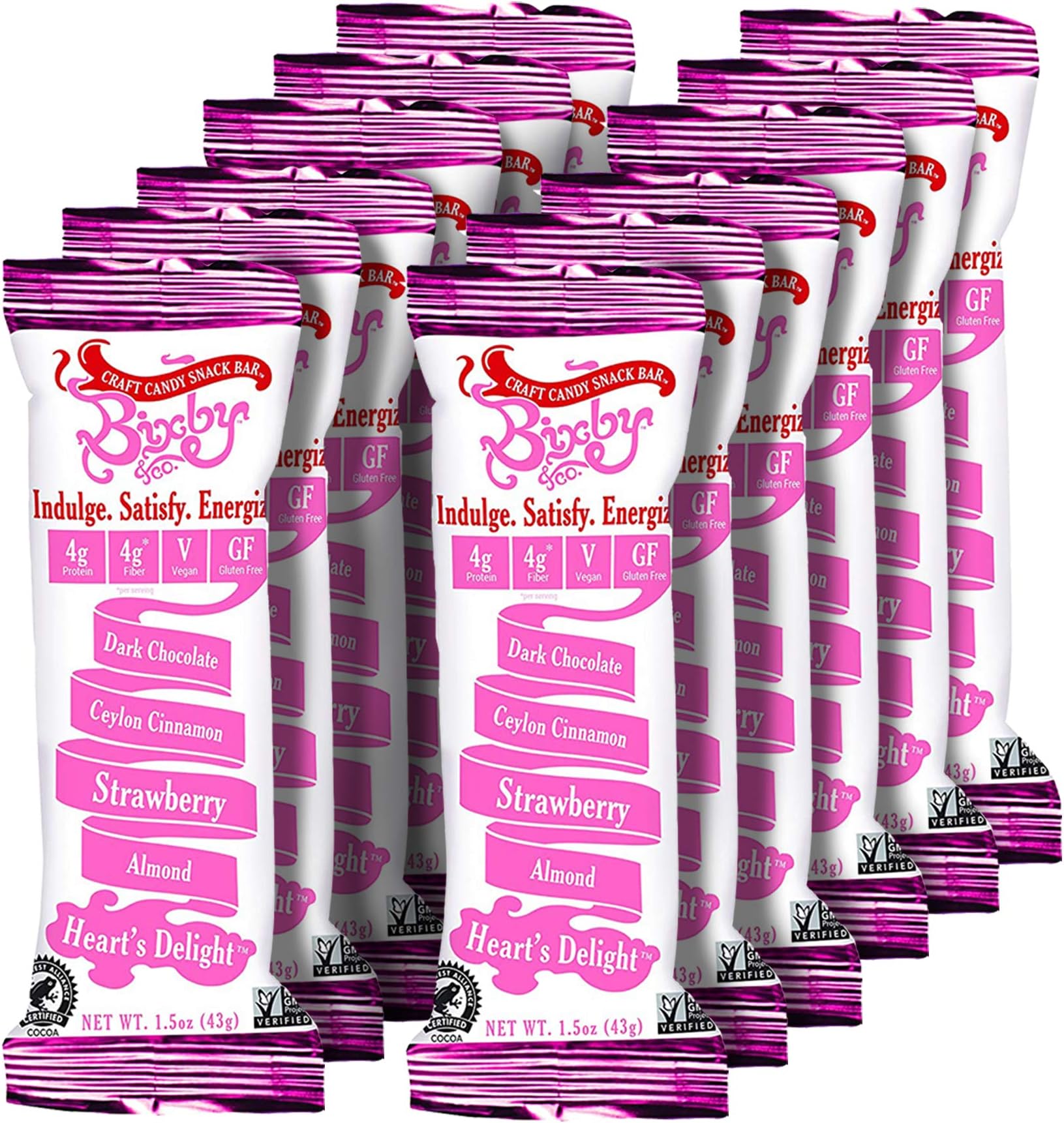 Bixby Dark Chocolate Candy Bars | Dark Chocolate, Strawberry, Cinnamon and Almond | Non GMO, Gluten Free, Vegan Chocolate Bar | Bulk Chocolate Bars 1.5oz (12-pack) | Chocolate Gift
