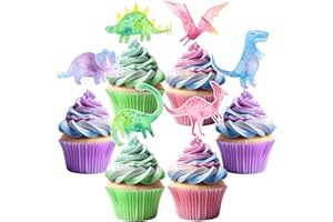 HAPIBIDESIGN 36 Pcs Pink Dinosaur Cupcake Toppers - Pink Dinosaur Party Decorations and Girl Dinosaur Party Cupcake Toppers