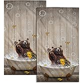 Giwawa Funny Bear Hand Towels Set of 2 Brown Bathtub Decorative Bath Towel Soft Absorbent Towel for Bathroom Kitchen Dish Spa Yoga 14"x28"
