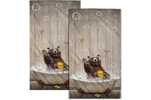 Giwawa Funny Bear Hand Towels Set of 2 Brown Bathtub Decorative Bath Towel Soft Absorbent Towel for Bathroom Kitchen Dish Spa Yoga 14"x28"