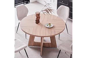 Lecafur HL 47'' Round Dining Table Farmhouse Kitchen Table Circle Dining Room Table Mid Century Modern Dining Table Large Wood Dinner Table for 4-6 Wooden Pedestal Dinning Table for Kitchen（Brown）