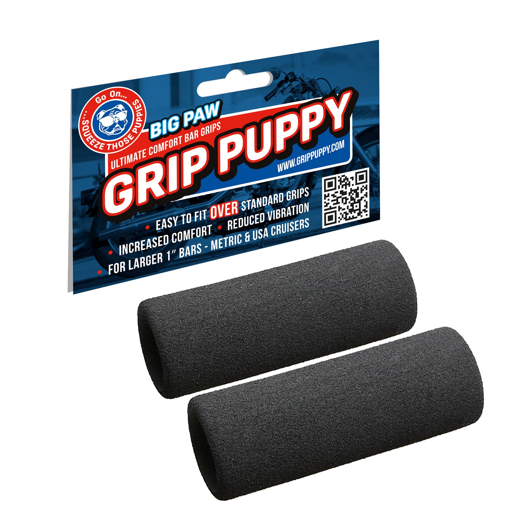 Grip Puppy Big Paw - Motorcycle Grip Covers for 1-inch Larger Handlebars - Ultra-Comfortable Foam Compatible with Heated Grips - Vibration Reducing Bike Grips for Cruisers, Tourers and Custom Builds