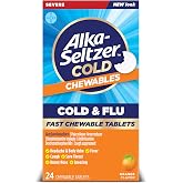 Alka-Seltzer Cold, Cold &amp; Flu Severe Fast Chewable Tablets, Flu Medicine, Multi-Symptom Relief, Body Aches and Pains, Fever Reducer, No Water Needed, Orange Flavor, 24 Count