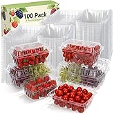 Qinyoung 100 Pack Berry Containers 1 lb Plastic Strawberry Basket with Lids | Vented Clamshell Clear Fruit Produce Pound Containers, for Fridge, 7.1 x 4.7 x 2.4 Inch Storage Boxes with Covers, for Home