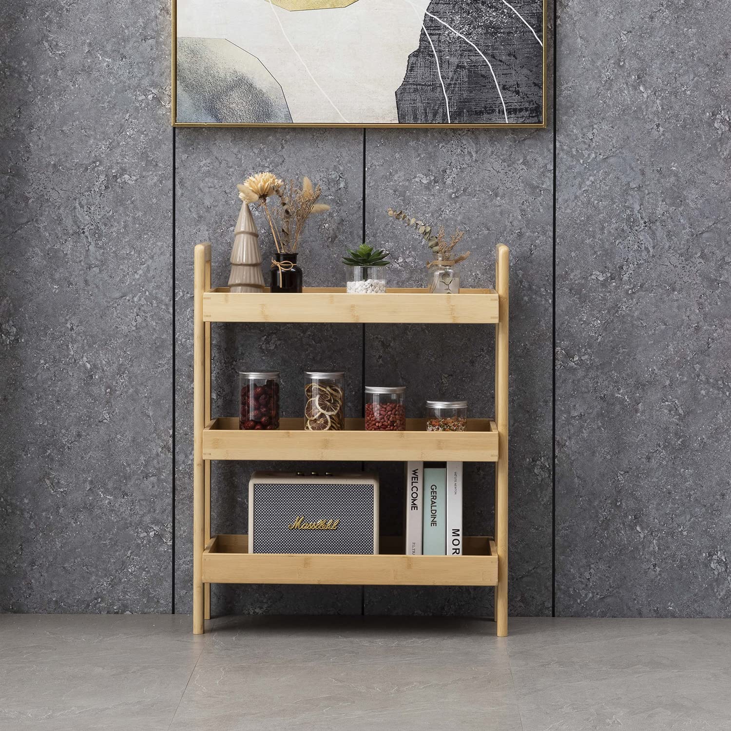 Photo 1 of PELYN Console Table, Entryway Table with 3 Tier Storage Shelves, Bamboo Sofa Table for Entryway, Living Room, Hallway, Couch, Kitchen, Bathroom