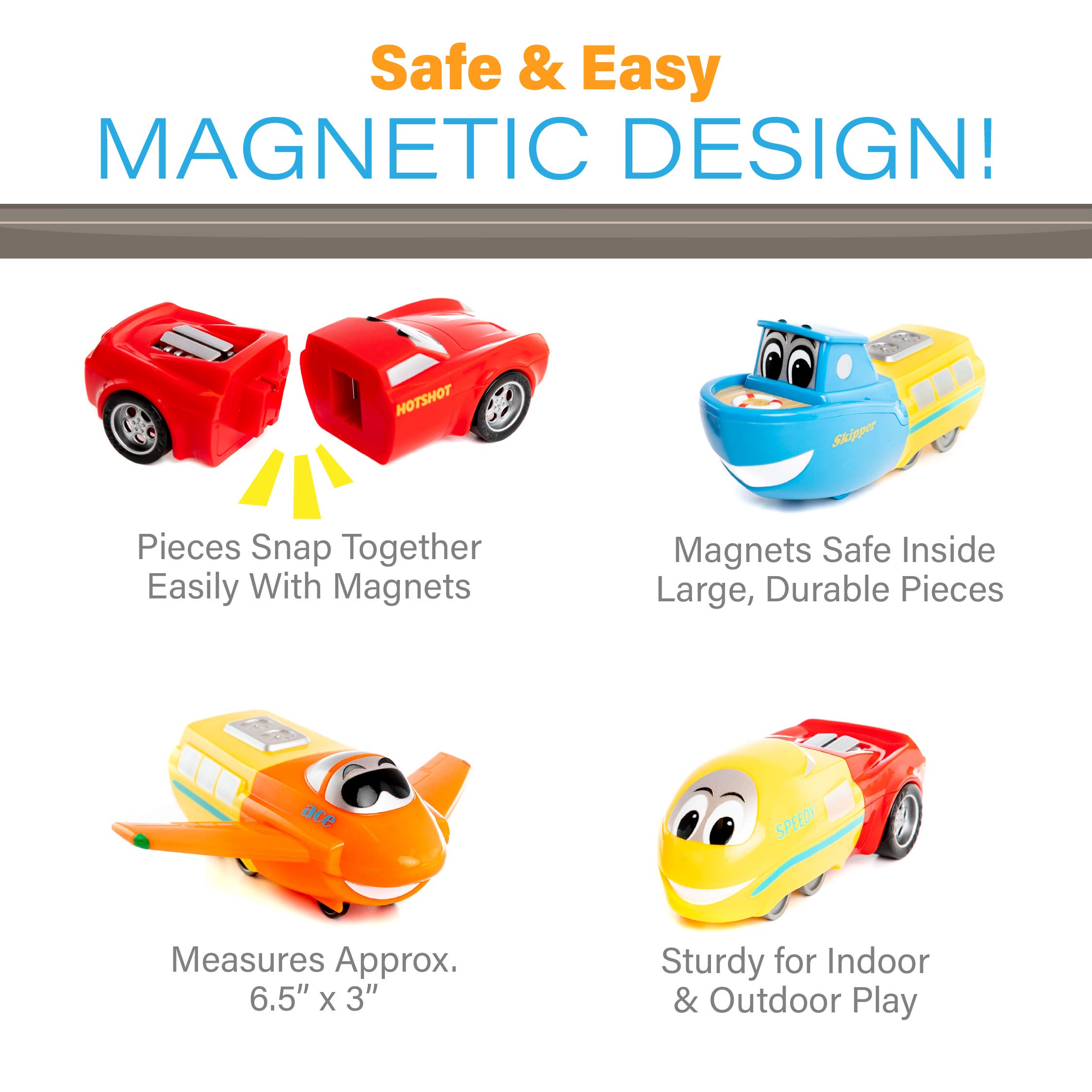 Mix or Match Vehicles Junior, Magnetic Toy Play Set, 8 Pieces
