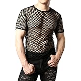 JOGAL Men's Mesh Fishnet Fitted Short Sleeve Muscle Top