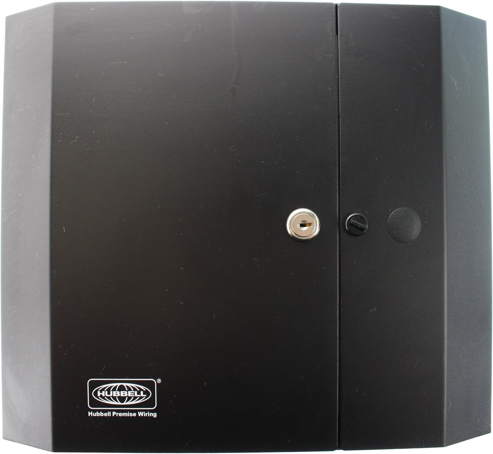 Hubbell Wiring Systems FCW4SP OptiChannel 16 Gauge Cold Rolled Steel Unloaded Double Door Cabinet with 4 Adapter Panels, Wall Mount, 14" Width x 12" Height x 3-1/4" Depth, Black