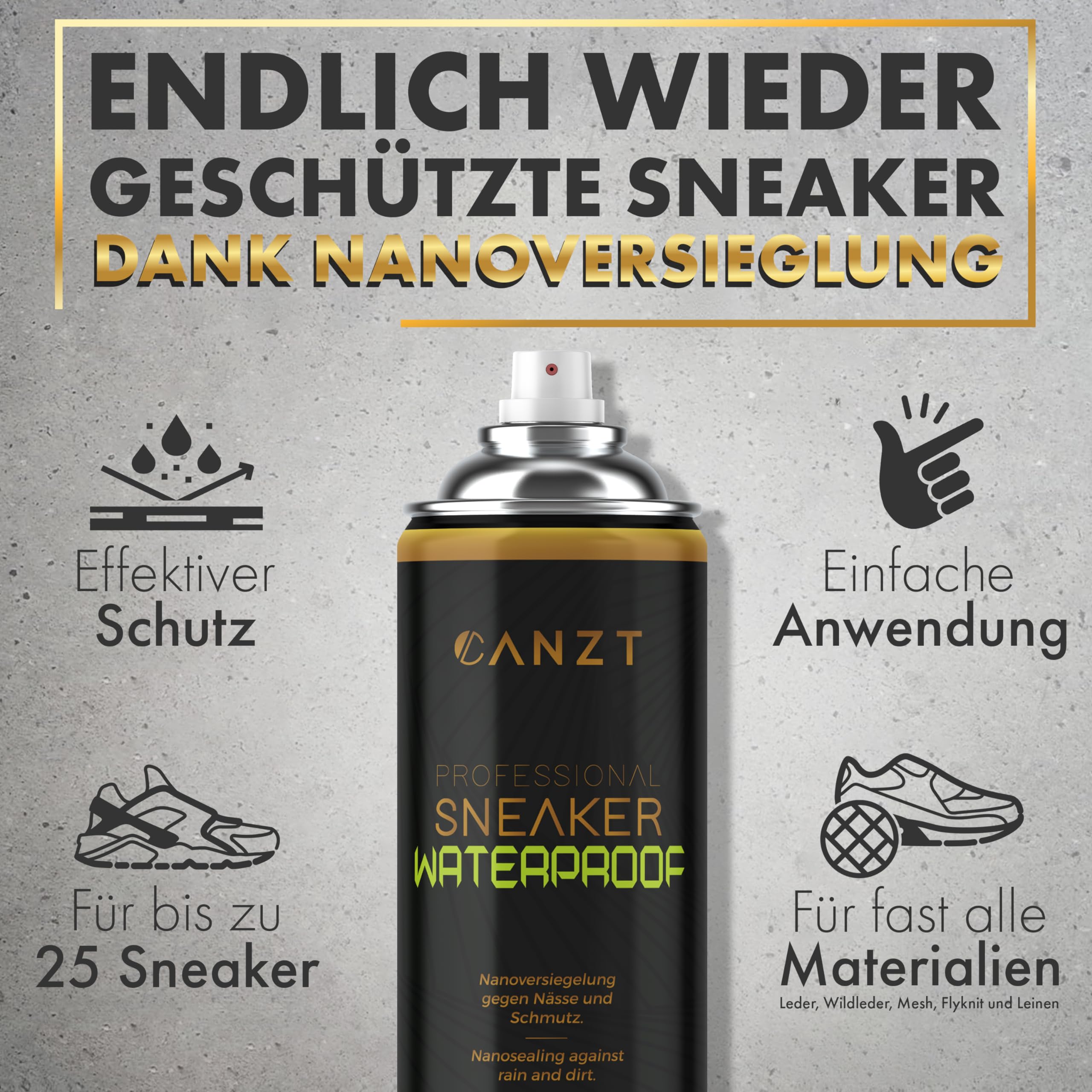 Canzt Imprägnierspray Schuhe 400ml – Schuh Imprägnierung für Wildleder, Leder, Nubuk & Textilien – Wasser- & Schmutzschutz für Sneaker & Outdoor-Schuhe 2