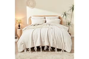 DECMAY Beige King Size Comforter Set, Bow Tie King Comforter Set, Boho Bedding, Soft Lightweight 7 Pieces King Bedding Set for Women Girls Teen Kids