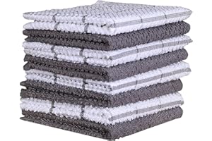 AMOUR INFINI Terry Dish Cloth | Set of 8 | 12 x 12 Inches | Super Soft and Absorbent |100% Cotton Dish Rags | Perfect for Household and Commercial Uses | Light Grey