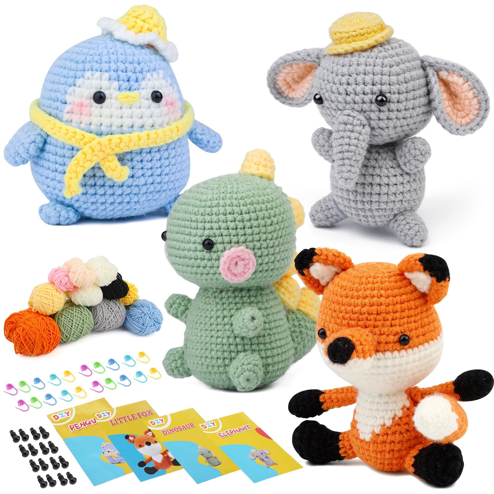 Easusy Crochet Kit, Animal Crochet Kits for Beginners Adults, Including Crochet Hook, Yarn Balls, Needles, Instructions