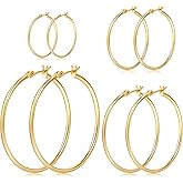 Gokeey Gold Hoop Earrings Set for Women,14k Gold Plated Gold Hoops with Sterling Silver Post Hypoallergenic Thin Hoop Gold Earrings for Girls Trendy Jewelry Gifts
