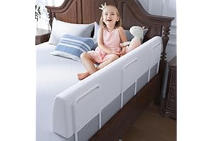FigTime Bed Bumper for Toddlers, Foam Bed Rail for Toddlers, Toddler Bed Rail Bumper, Soft Safety Bed Guard Rail for Kids, Bed Side Rail for Twin, Full, Queen & King Beds (White, 59", 3-Bracket)