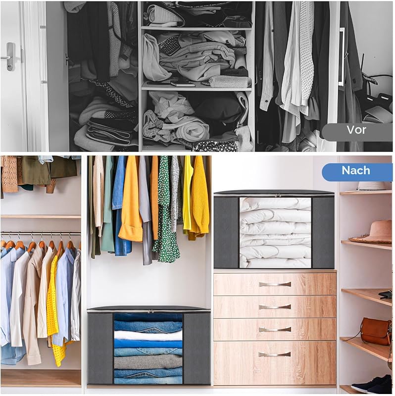 4 Stück 60L Groß Aufbewahrungstasche, Faltbare Unterbett Kleideraufbewahrung Schrank Organizer Set, für Bettwäsche, Kleidung, Decken, Kissen Quilt Saison Artikel Lagerung, 55x35x32cm — Foto 5 von 7